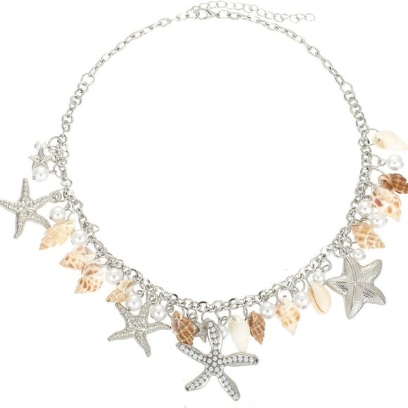 Seashell Jewelry Set Beach Necklace Bracelet Conch Starfish Faux Pearl Women - Picture 1 of 5